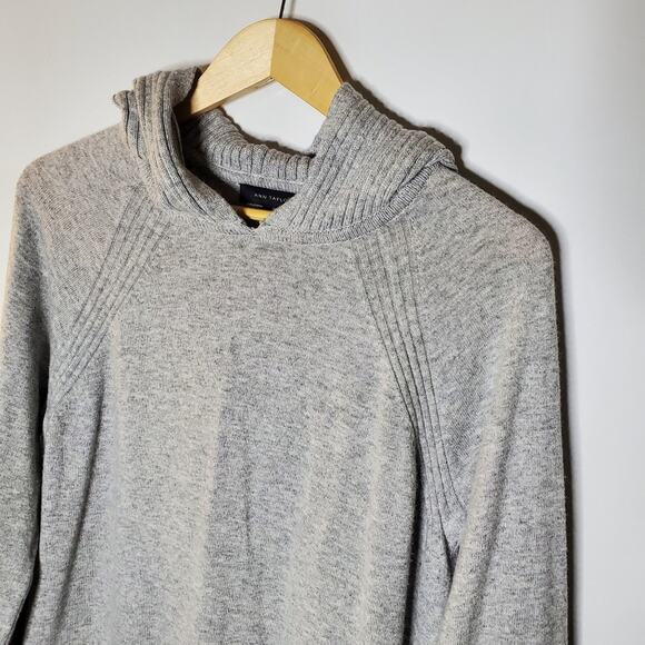 Ann Taylor Lt grey Wool blend hooded sweater with ribbed slouchy fit Large - Picture 2 of 8